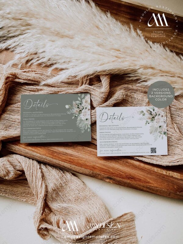 Boho Sage Green Wedding Enclosure Card Template | Insert Card | Details Card Instant Download