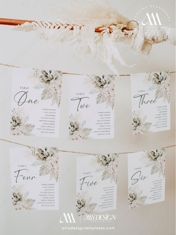 Boho Greenery Wedding Signage Template Bundle | Printable Reception Signs Boho Greenery Wedding Signage Template Bundle - Seating Chart Cards