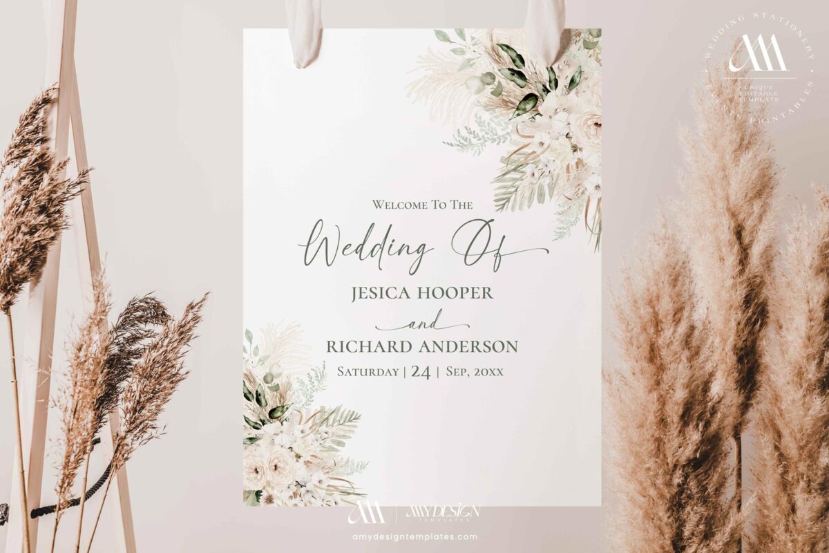 5+ Boho Greenery Wedding Welcome Sign Templates: A Blooming Welcome A Gallery of Boho Greenery Weeding Welcome Sign Styles D024