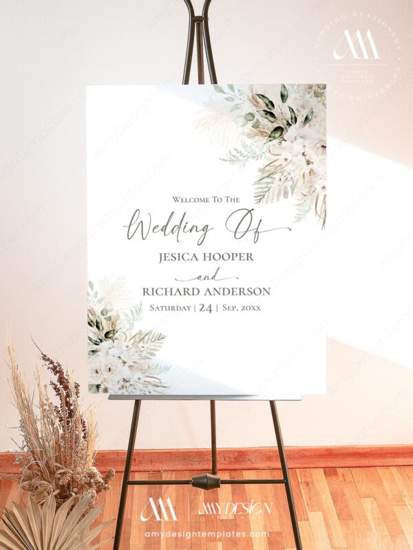 Alternative view of Boho Greenery Wedding Welcome Sign Template | DIY Wedding Sign | Green Welcome To Our Wedding