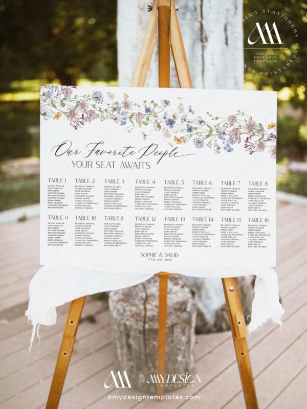 Alternative view of Wildflower Wedding Seating Signage Template | Botanical Seating Chart Template