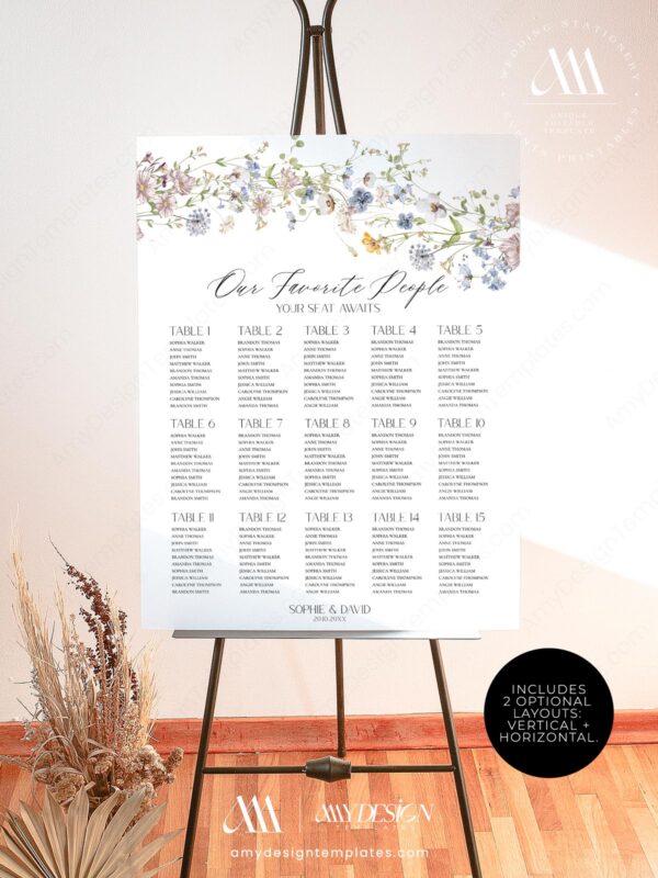 Wildflower Wedding Seating Signage Template | Botanical Seating Chart Template