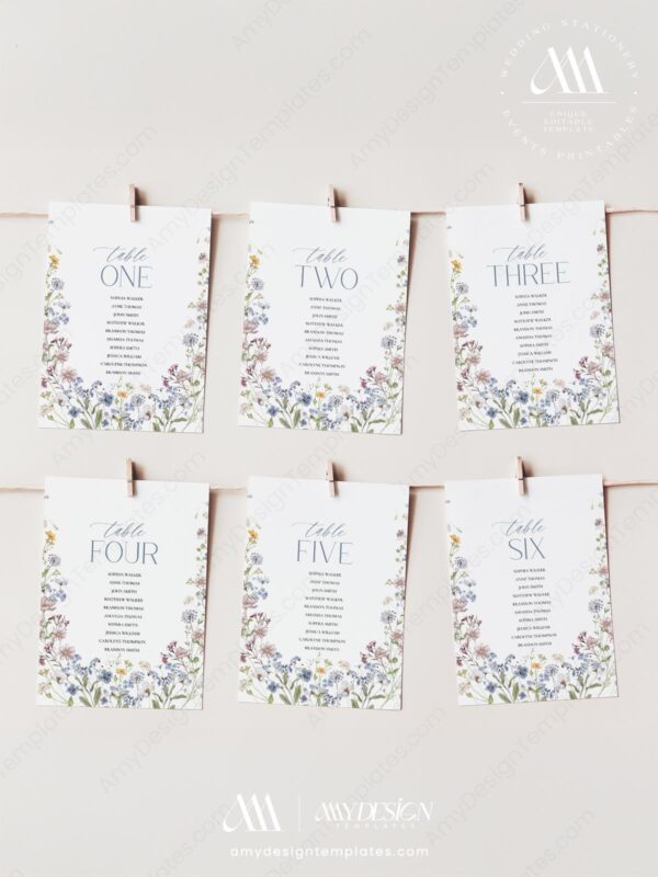 5+ Botanical Wedding Escort Card Wall Templates: A Blooming Welcome D026 Floral Seating Chart Card Template Amy Design 2