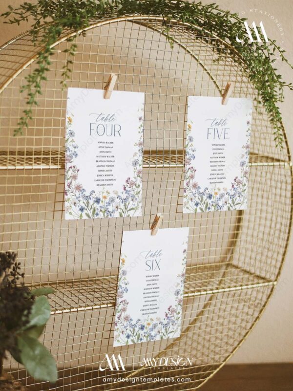 Floral Seating Chart Card Template | Wildflower Wedding Seating Chart Template Printable