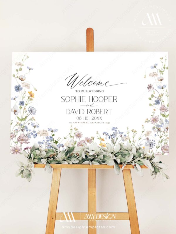 Alternative view of Wildflower Wedding Signage Template | Botanical Wedding Welcome Sign Template Download