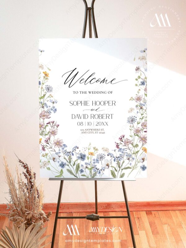 Wildflower Wedding Signage Template | Botanical Wedding Welcome Sign Template Download