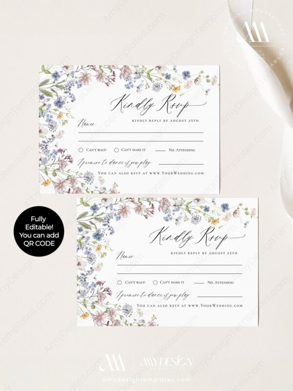 Alternative view of RSVP Card Template Editable QR Code | Response Card | Wildflower Wedding
