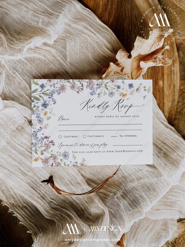 Wildflower Wedding Bundle Template | All-in-One Floral Wedding Templates Invitations & Signs Wildflower Wedding Bundle Template | RSVP Cards