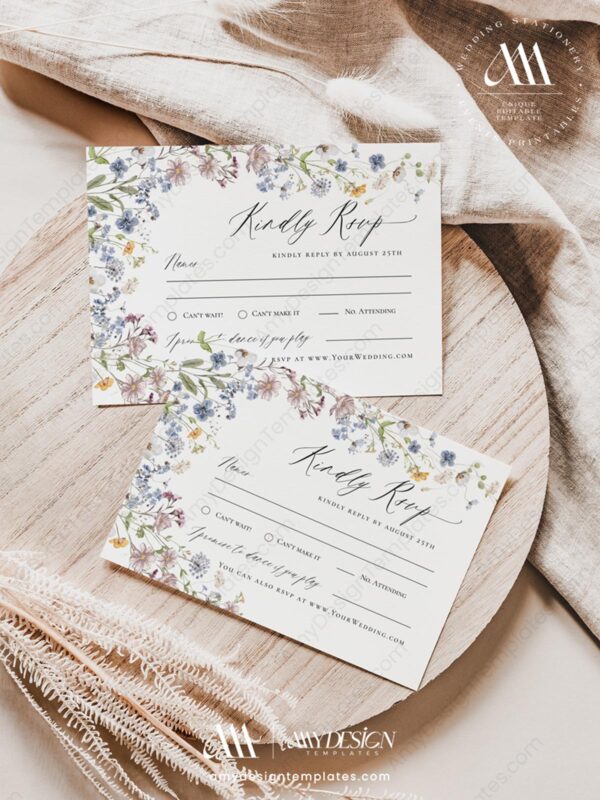 RSVP Card Template Editable QR Code | Response Card | Wildflower Wedding