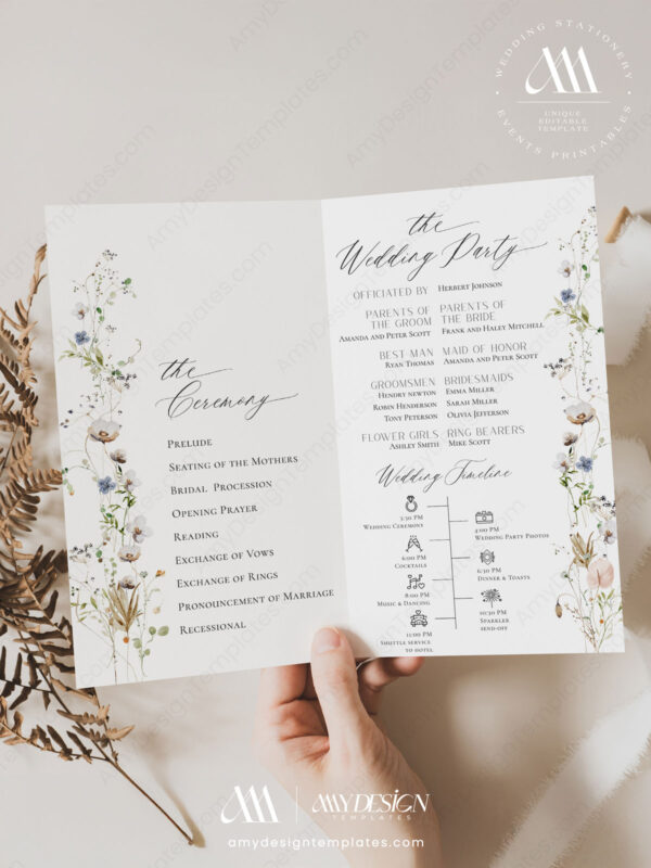Programs Wedding Ceremony Template | Wildflower Wedding Program Template
