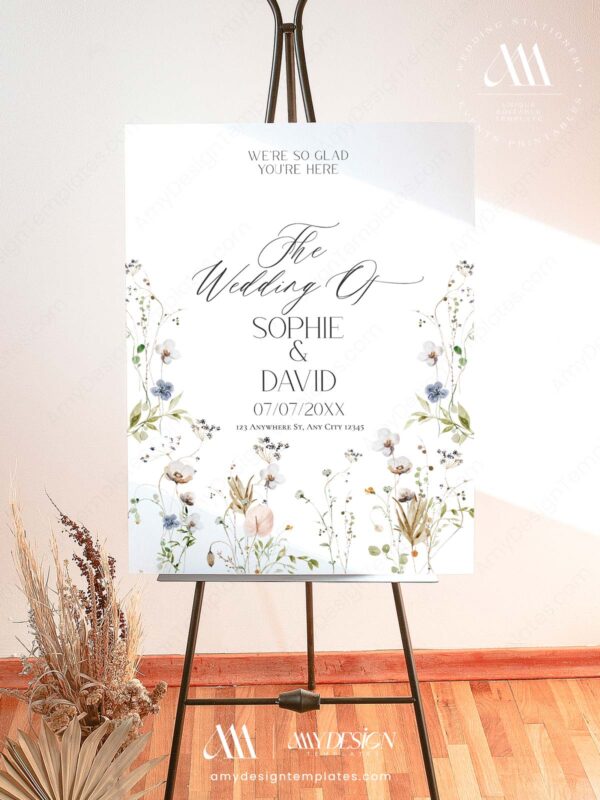 Elegant Wildflower Wedding Invitations Template Bundle | Editable Floral Invitation Suite Elegant Wildflower Wedding Invitations Template Bundle | Welcome Signs