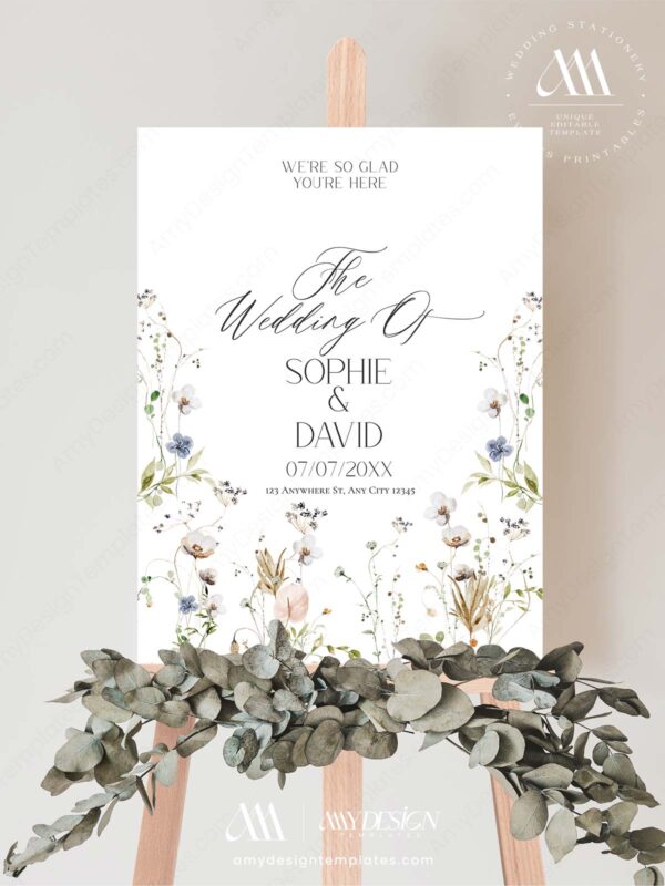 Boho Wildflower Wedding Welcome Sign Template | Welcome To Our Wedding