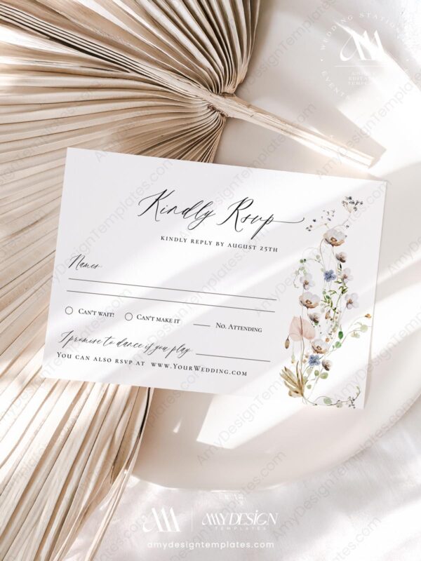 Alternative view of Wildflower Wedding RSVP Card Template | Minimalist Wedding Reply Card