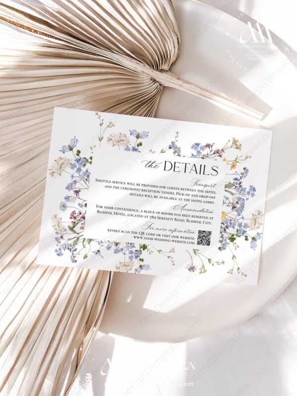 Wildflower Wedding Enclosure Card Template | Editable Wedding Invitation Insert