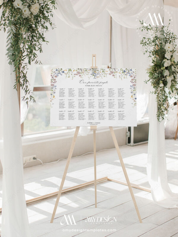 Seating Chart Template Wedding Wildflower | Seating Signage Editable