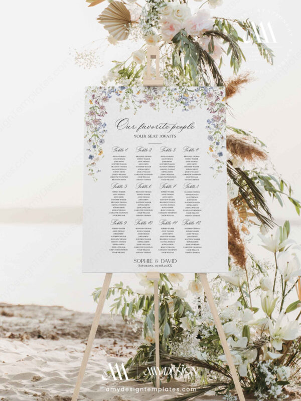 Alternative view of Seating Chart Template Wedding Wildflower | Seating Signage Editable
