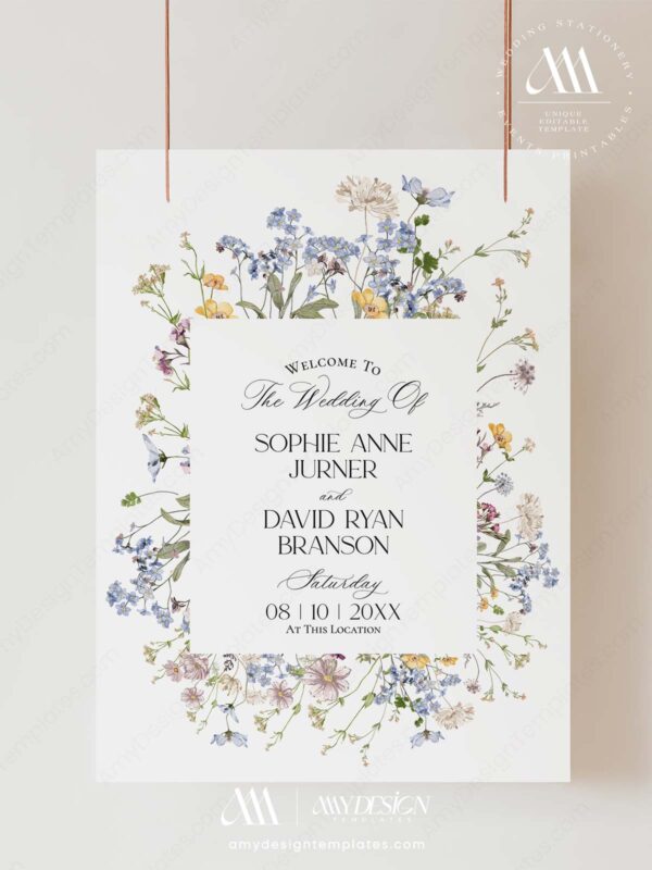 Wildflower Wedding Welcome Sign Template | Floral Wedding Signage Template