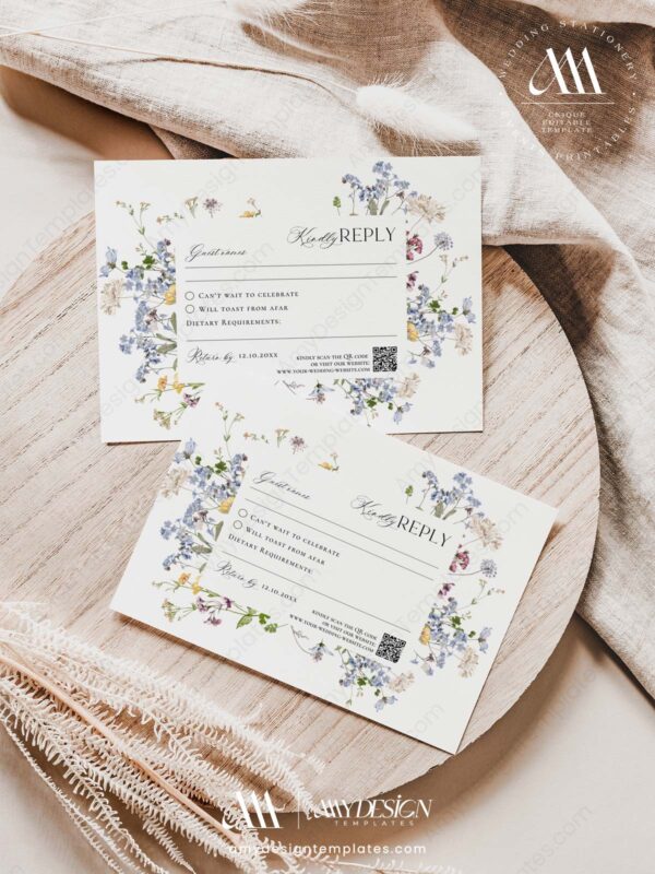 Wildflower RSVP Card Template Editable | QR Code Response Card Template