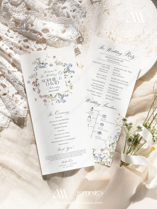 Wildflower Wedding Ceremony Program Template | Wedding Program Template Editable | Catholic Ceremony