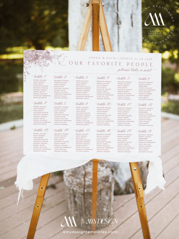 Alternative view of Minimalist Seating Chart Template Wedding | Pink Monogram Seating Plan Sign