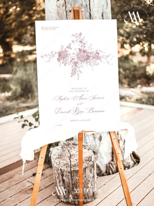 Alternative view of Pink Monogram Wedding Sign Template | DIY Wedding Welcome Sign Printable