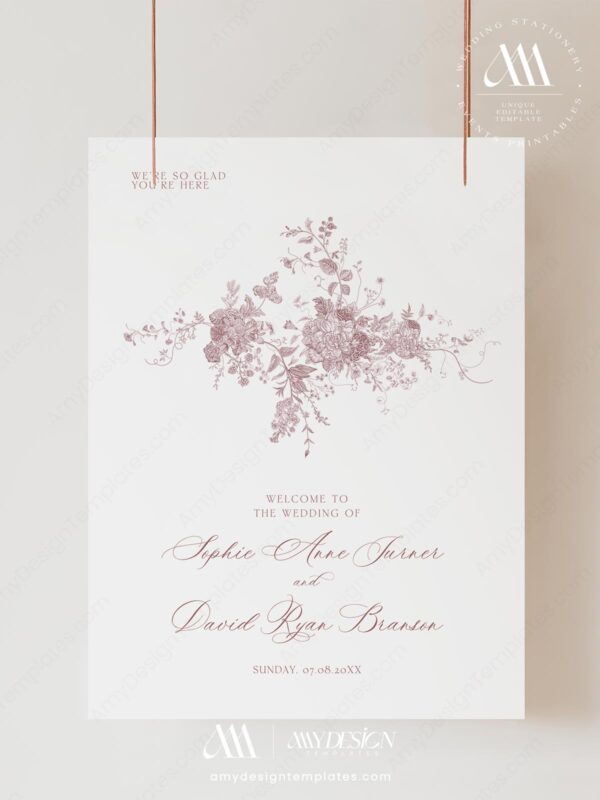 Pink Monogram Wedding Sign Template | DIY Wedding Welcome Sign Printable