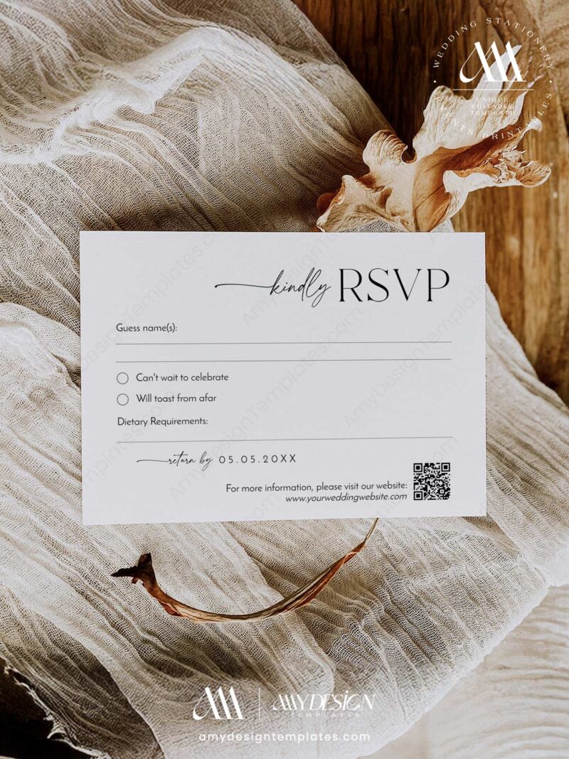 Minimalist QR Code Response Card Template | Modern Wedding Reply Card ...
