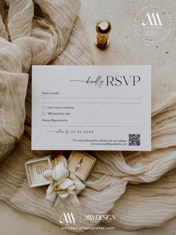 Minimalist QR Code Response Card Template | Modern Wedding Reply Card | RSVP Online