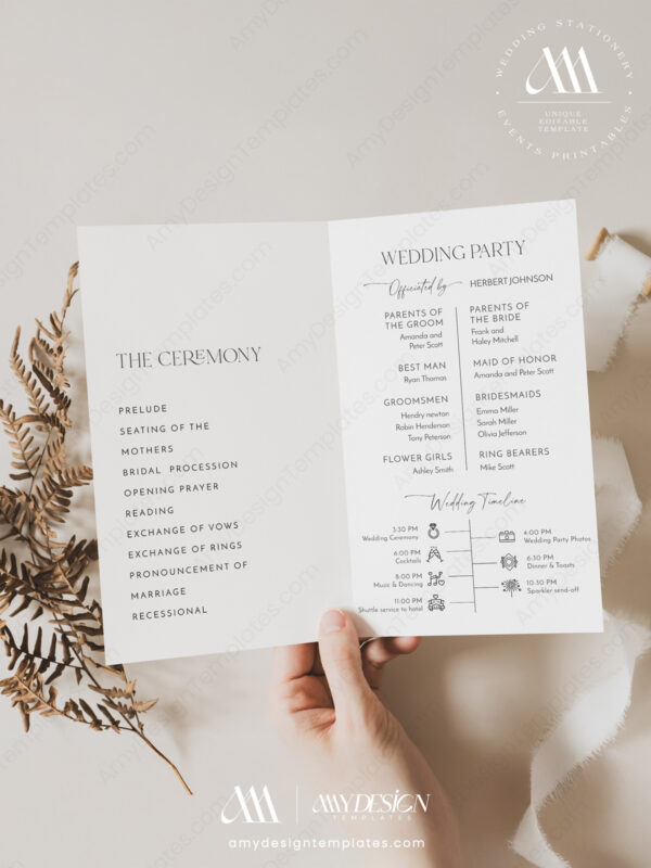 Alternative view of Modern Wedding Program Template | Wedding Ceremony Program Template | Minimalist Wedding