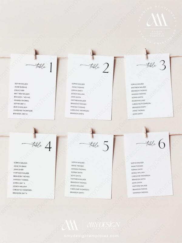 Alternative view of Wedding Seating Cards Minimal Template | Modern Wedding Table Seating Chart Template