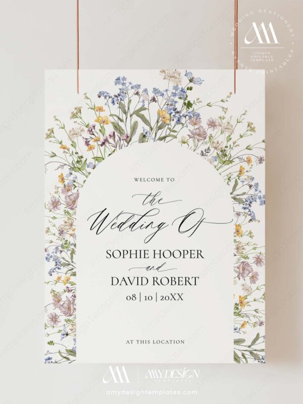 Arched Wildflower Sign Template | Boho Wedding Sign | DIY Wedding Signs