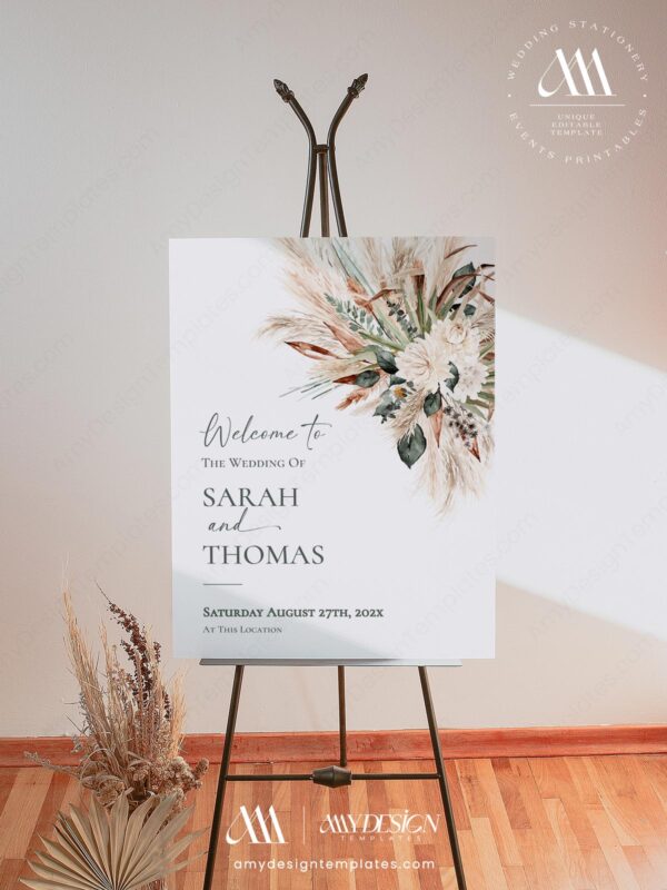 Rustic Boho Wedding Welcome Sign Template | Welcome To Our Wedding Greenery