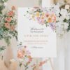 Spring Floral Wedding Welcome Sign Template | Peach Purple Wedding Signage DIY E023 Welcome Sign Spring Floral Wedding Template Amy Design 1