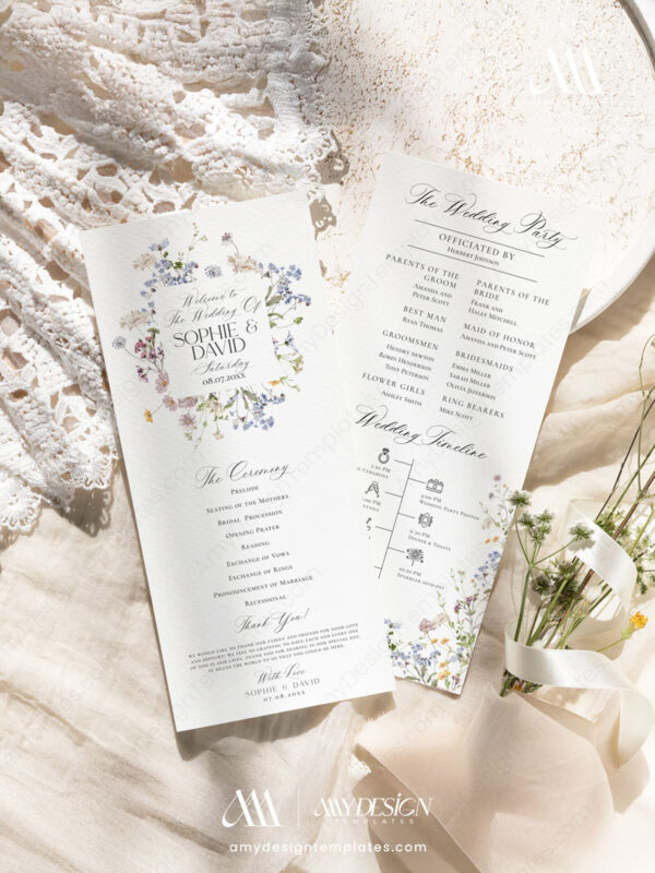 Wedding Program Template Order Of Service | Catholic Wedding Program Template | Wildflower Wedding
