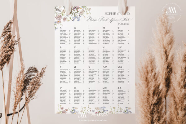Alternative view of Wedding Seating Chart Template Alphabetical | Seating Chart Sign Printable