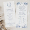Blue French Floral Wedding Program Template | Wedding Day Timeline | Catholic Church Ceremony Template