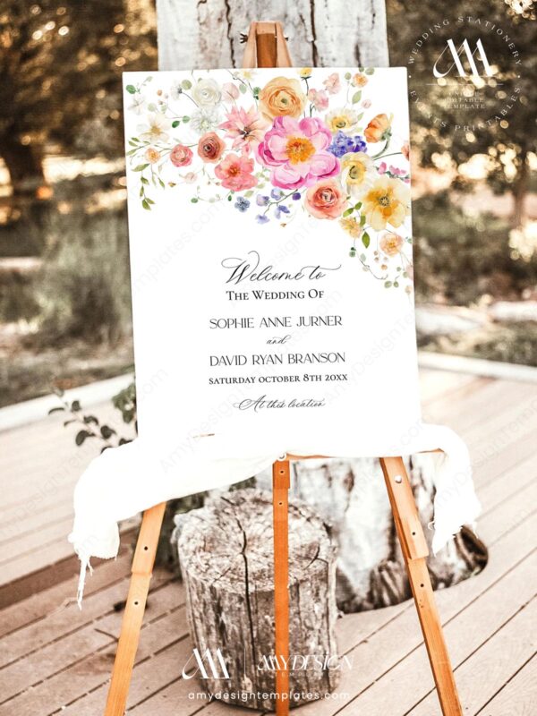 Alternative view of Colorful Flowers Wedding Welcome Sign Template | Bright Floral Wedding Signage