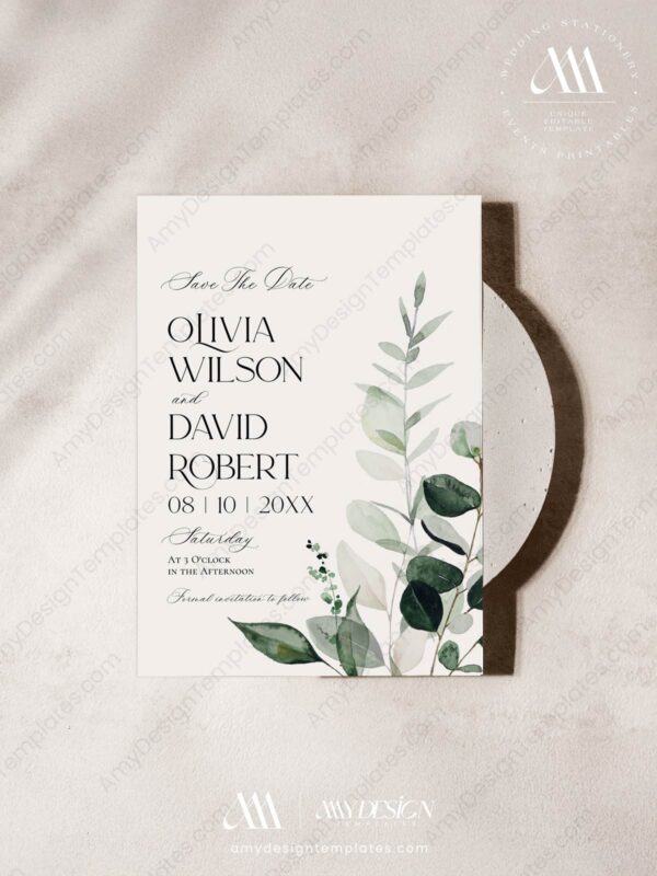 Modern Minimalist Save The Date Template | Eucalyptus Minimal Save the Date Card Printable Modern Minimalist Save The Date Template | Eucalyptus Minimal Save the Date Card Printable