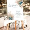 Boho Teal Wedding Welcome Sign Template | Turquoise Wedding Signage Printable E106 Welcome Sign Boho Teal Wedding Template Amy Design 2