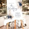 Navy Blue Wedding Welcome Sign Template | Boho Wedding Signage Printable E108 Welcome Sign Navy Blue Wedding Template Amy Design 2