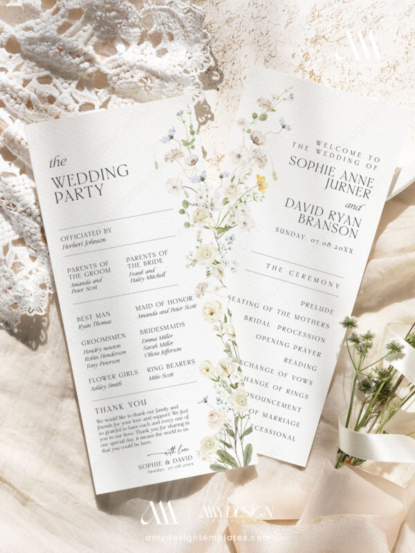 Floral Wedding Programs Template Editable | Wedding Program Booklet Template | Wedding Ceremony Timeline