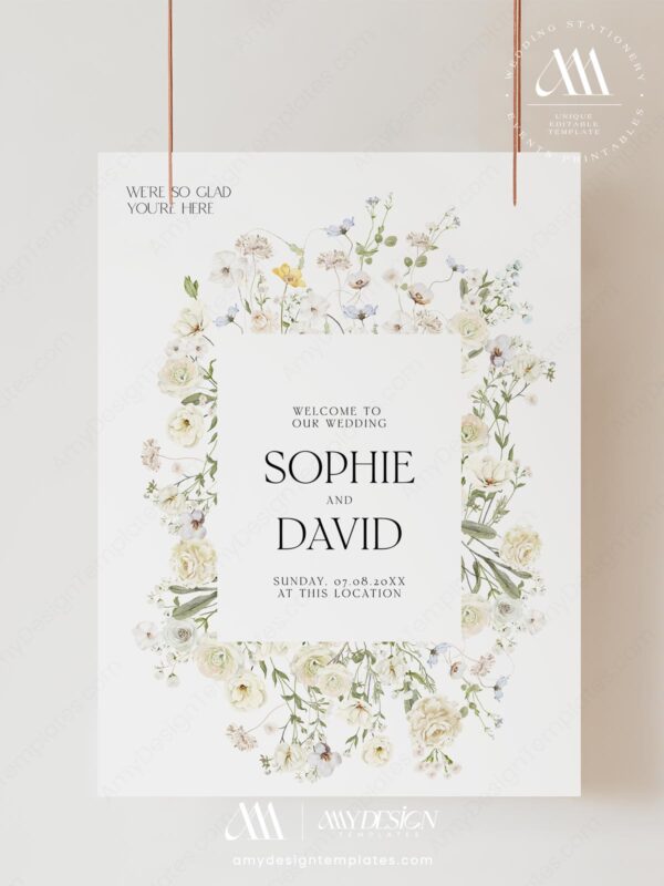 Alternative view of Cream Floral Wedding Welcome Sign Template Download | Welcome Poster Printable