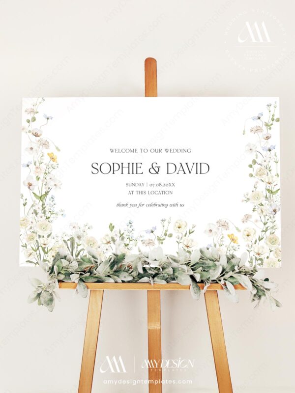 Cream Floral Wedding Welcome Sign Template Download | Welcome Poster Printable