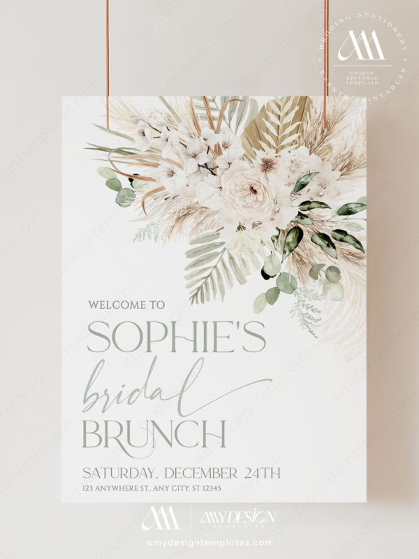 Boho Greenery Bridal Shower Brunch Welcome Sign | Printable Welcome To Our Wedding Sign Poster