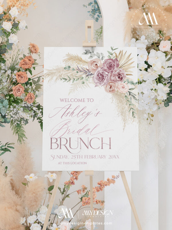 Alternative view of Mauve Blush Pink Floral Bridal Shower Signage Template | Boho Welcome Sign Printable Large Sign