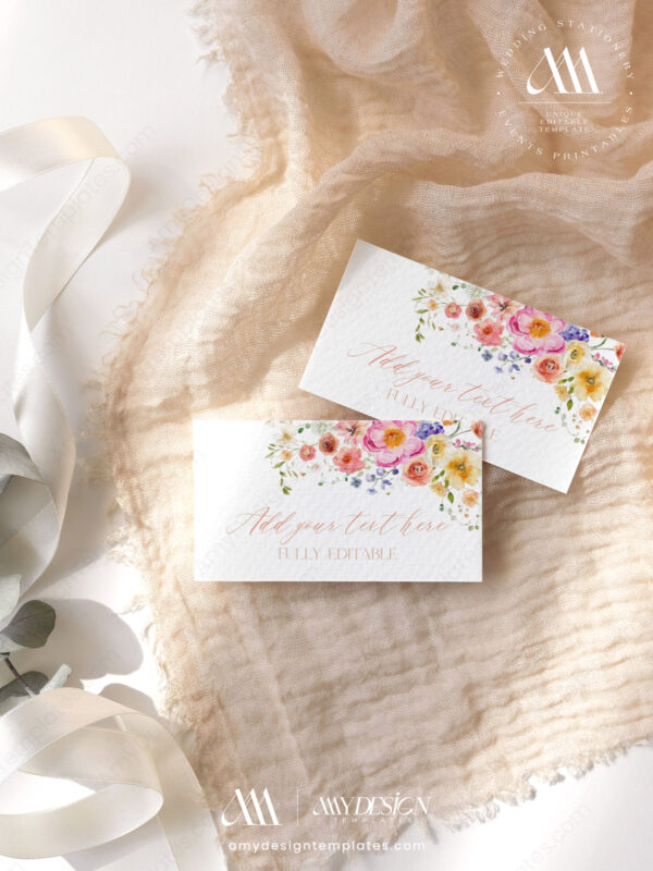 Bright Colorful Wedding Place Card Template