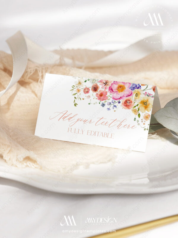 Bright Colorful Wedding Place Card Template