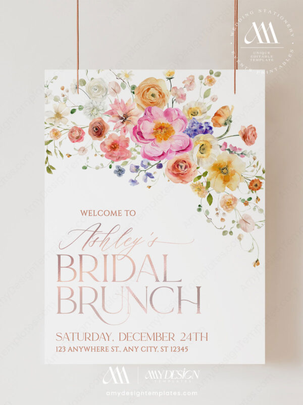Bright Floral Bridal Shower Brunch Welcome Sign Template | Welcome Poster | Welcome To Bridal Shower Sign
