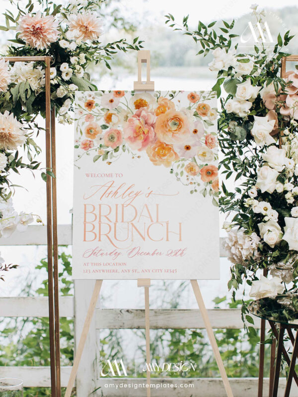 Alternative view of Peachy Bridal Shower Brunch Welcome Sign Template | Orange Citrus Garden Bridal Shower Signage