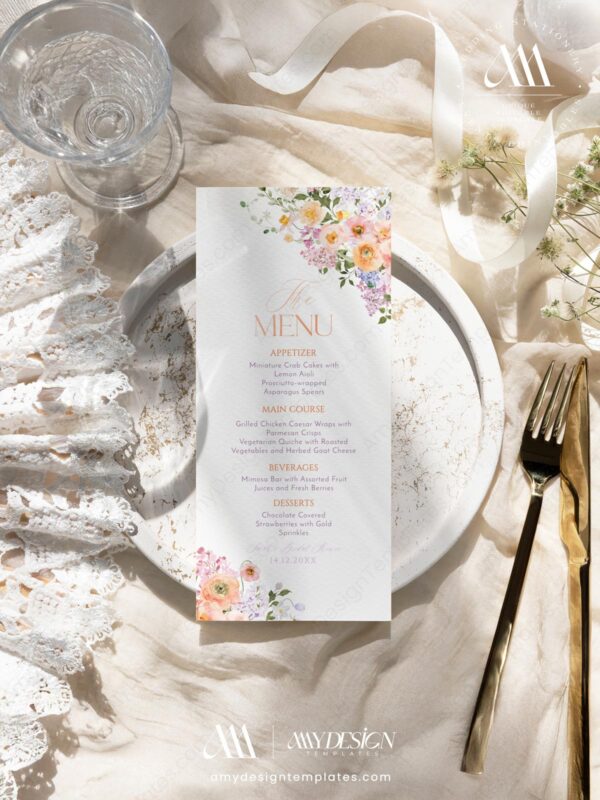 10+ Free Floral Menu Wedding Templates: Design a Bloom-Filled Feast Collection of wedding menu cards at Amy Design Templates A038